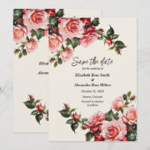 Elegante roze en rode rozen bloemenbruiloft save the date (Voorkant / Achterkant)