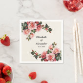 Elegante roze en rode rozen bloemenbruiloft servet (Insitu)