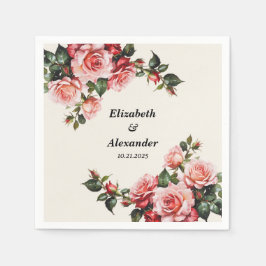 Elegante roze en rode rozen bloemenbruiloft servet