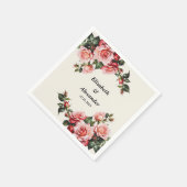 Elegante roze en rode rozen bloemenbruiloft servet (Hoek)