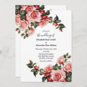 Elegante roze en rode rozen bloemige trouwdag kaart (Voorkant / Achterkant)