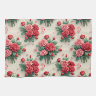 Elegante Roze en Rode Rozen Boeketten Theedoek