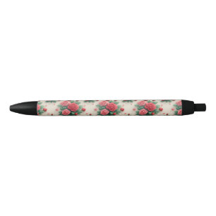 Elegante Roze en Rode Rozen Boeketten Zwarte Inkt Pen