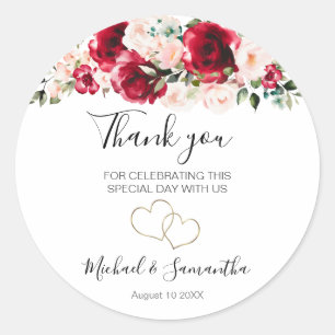Elegante Roze en Rode Rozen Bruiloft Ronde Sticker