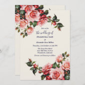 Elegante roze en rode rozen bruiloft uitnodiging (Voorkant / Achterkant)