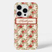 Elegante roze en rode rozen - monogram Case-Mate iPhone case (Achterkant)