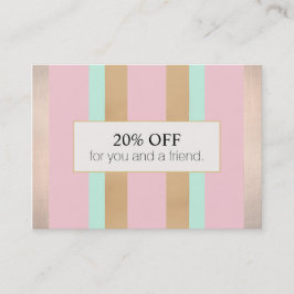 Elegante Roze en Roos Goud Gestreepte Salon Verwij Aanbevelingskaartje