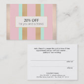 Elegante Roze en Roos Goud Gestreepte Salon Verwij Aanbevelingskaartje (Voorkant / Achterkant)