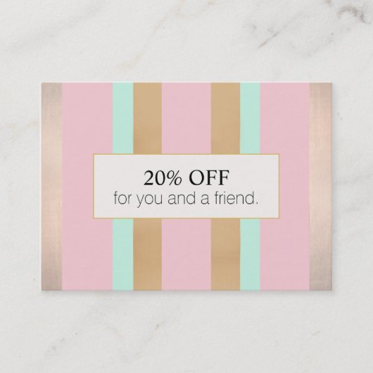 Elegante Roze en Roos Goud Gestreepte Salon Verwij Aanbevelingskaartje (Voorkant)