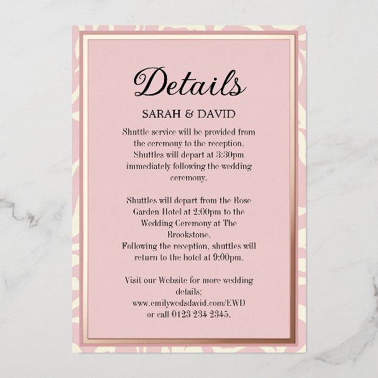 Elegante roze en Roos gouden bruiloft behuizing Folie Uitnodiging (Voorkant)