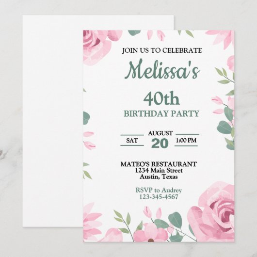 Elegante Roze en Seafoam Groene Verjaardag Kaart (Voorkant / Achterkant)