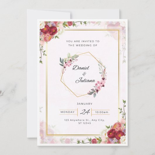 Elegante roze en wit moderne bruiloft uitnodiging (Voorkant)