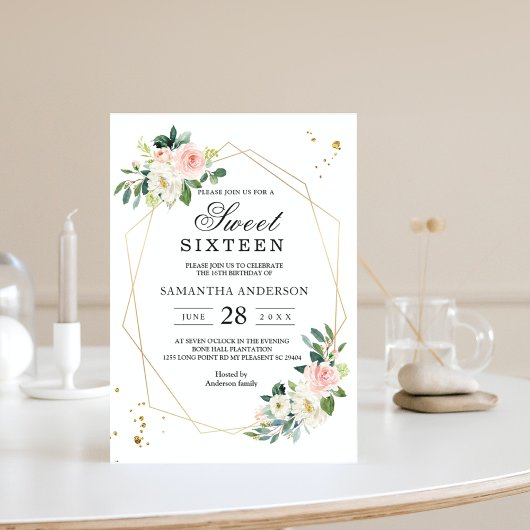 Elegante Roze en Witte Aquarel Bloemen Gouden Drup Kaart