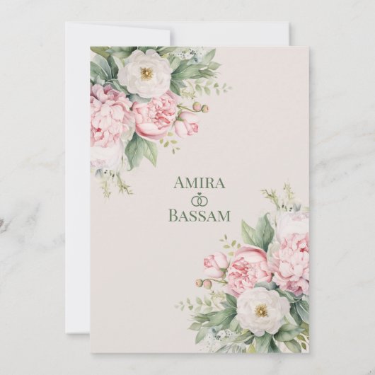 Elegante roze en witte bloem moslim Nikkah Kaart (Achterkant)