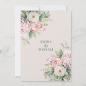Elegante roze en witte bloemenmoslim bruiloft kaart (Achterkant)
