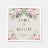 Elegante roze en witte bloemenmoslim bruiloft servet (Voorkant)