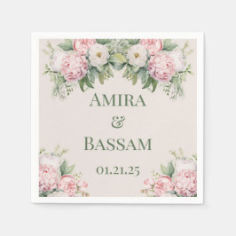 Elegante roze en witte bloemenmoslim bruiloft servet