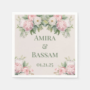 Elegante roze en witte bloemenmoslim bruiloft servet