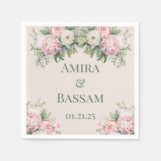 Elegante roze en witte bloemenmoslim bruiloft servet (Voorkant)