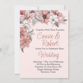 Elegante roze en witte bloemige trouwuitnodiging kaart (Voorkant)