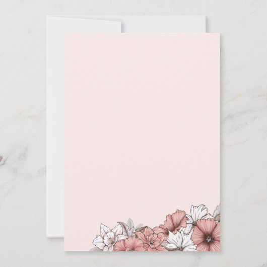 Elegante roze en witte bloemige trouwuitnodiging kaart (Achterkant)