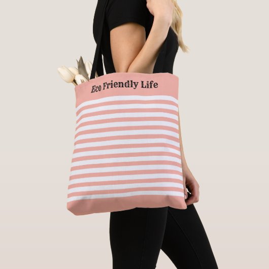 Elegante roze en witte gestreepte tas (Dichtbij)