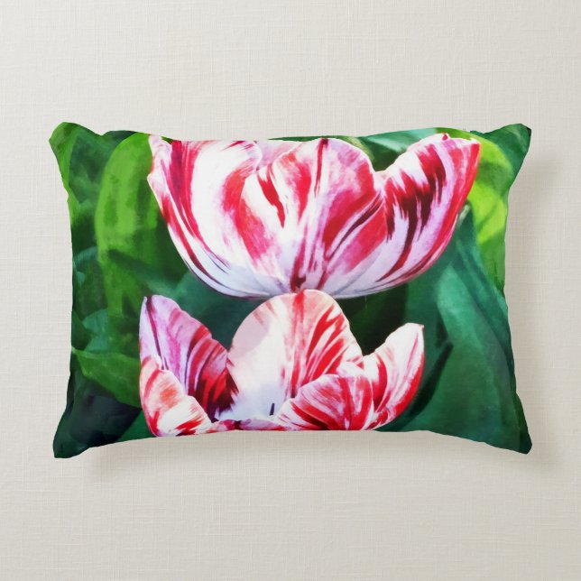 Elegante roze en witte gestreepte tulpen accent kussen (Voorkant)