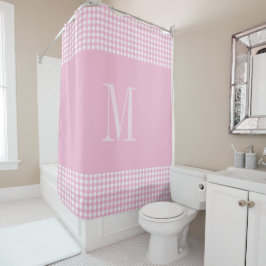 Elegante roze en witte gingham monogram douchegordijn