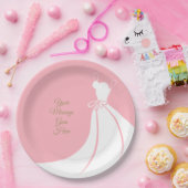 Elegante roze en witte jurk bruidsbeurtschouw papieren bordje (Feest)