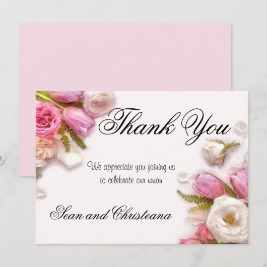 Elegante Roze en Witte Lente Bloemen Waterverf Bedankkaart (Voorkant / Achterkant)