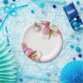 Elegante Roze en Witte Lente Bloemenschikking Aqua Papieren Bordje (Feest)