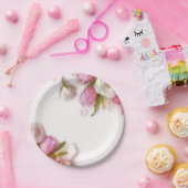 Elegante Roze en Witte Lente Bloemenschikking Aqua Papieren Bordje (Feest)