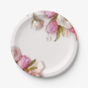 Elegante Roze en Witte Lente Bloemenschikking Aqua Papieren Bordje