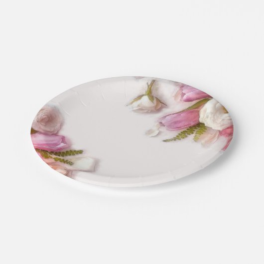 Elegante Roze en Witte Lente Bloemenschikking Aqua Papieren Bordje (Gekanteld)