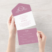 Elegante Roze en Witte Monogram Bruiloft All In One Uitnodiging (Afscheurbaar)