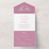 Elegante Roze en Witte Monogram Bruiloft All In One Uitnodiging (Binnen)