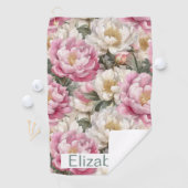 Elegante Roze en Witte Pioen Personalized Golfhanddoek (Insitu)