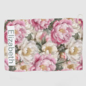 Elegante Roze en Witte Pioen Personalized Golfhanddoek (Horizontaal)