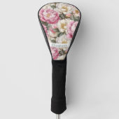 Elegante Roze en Witte Pioen Personalized Golfheadcover (Voorkant)