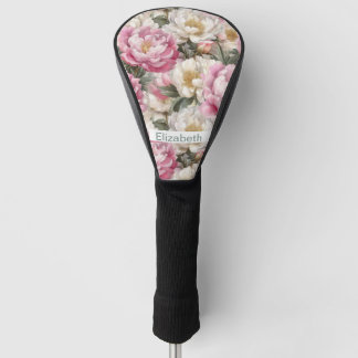Elegante Roze en Witte Pioen Personalized Golfheadcover