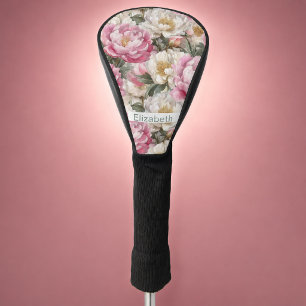 Elegante Roze en Witte Pioen Personalized Golfheadcover