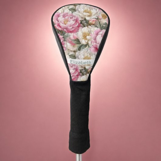 Elegante Roze en Witte Pioen Personalized Golfheadcover