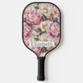 Elegante Roze en Witte Pioen Personalized Pickleball Paddle (Achterkant)