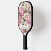 Elegante Roze en Witte Pioen Personalized Pickleball Paddle (Links)