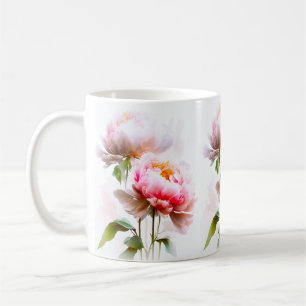 Elegante roze en witte pioenroos bloemen koffiemok