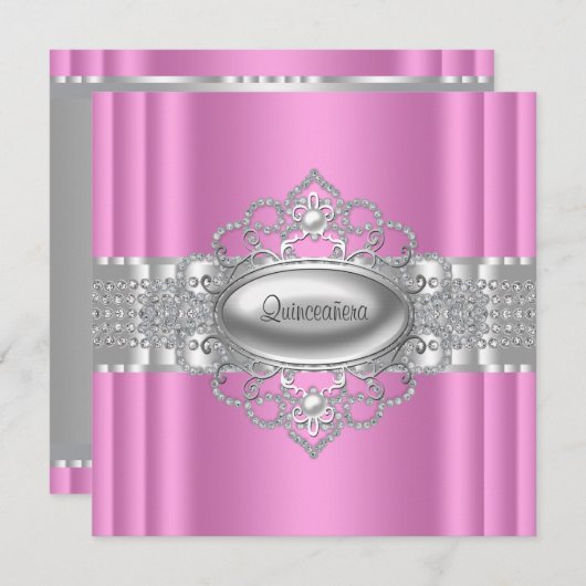 Elegante roze en witte Quinceanera uitnodigingen (Voorkant / Achterkant)