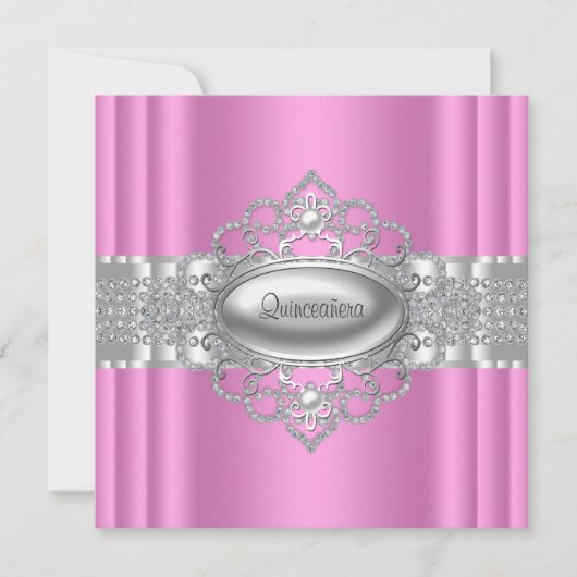 Elegante roze en witte Quinceanera uitnodigingen (Voorkant)