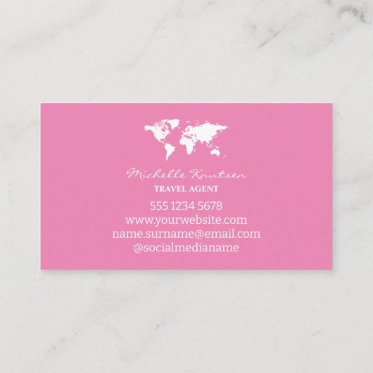 elegante Roze en witte reisagent Wereldkaart Visitekaartje (Achterkant)