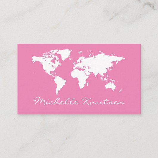 elegante Roze en witte reisagent Wereldkaart Visitekaartje (Voorkant)