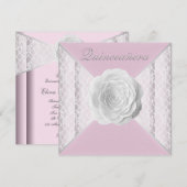 Elegante roze en witte roos Quinceanera Kaart (Voorkant / Achterkant)